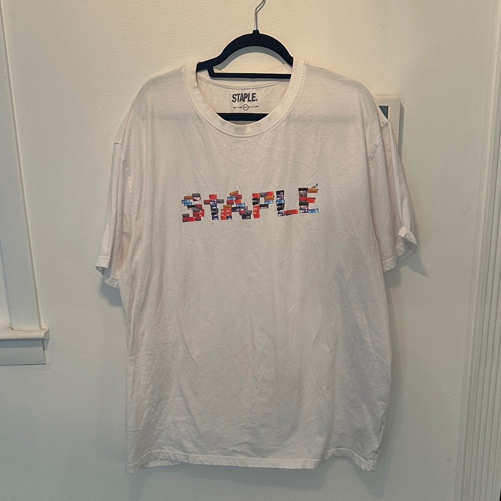 Staple White Tee with Multicolor Block Logo